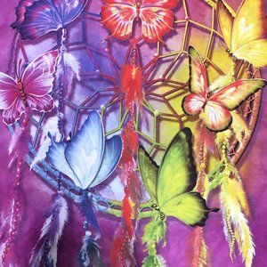 Beautiful Mountain T-Shirt Rainbow Butterfly Dreamcatcher 2XL